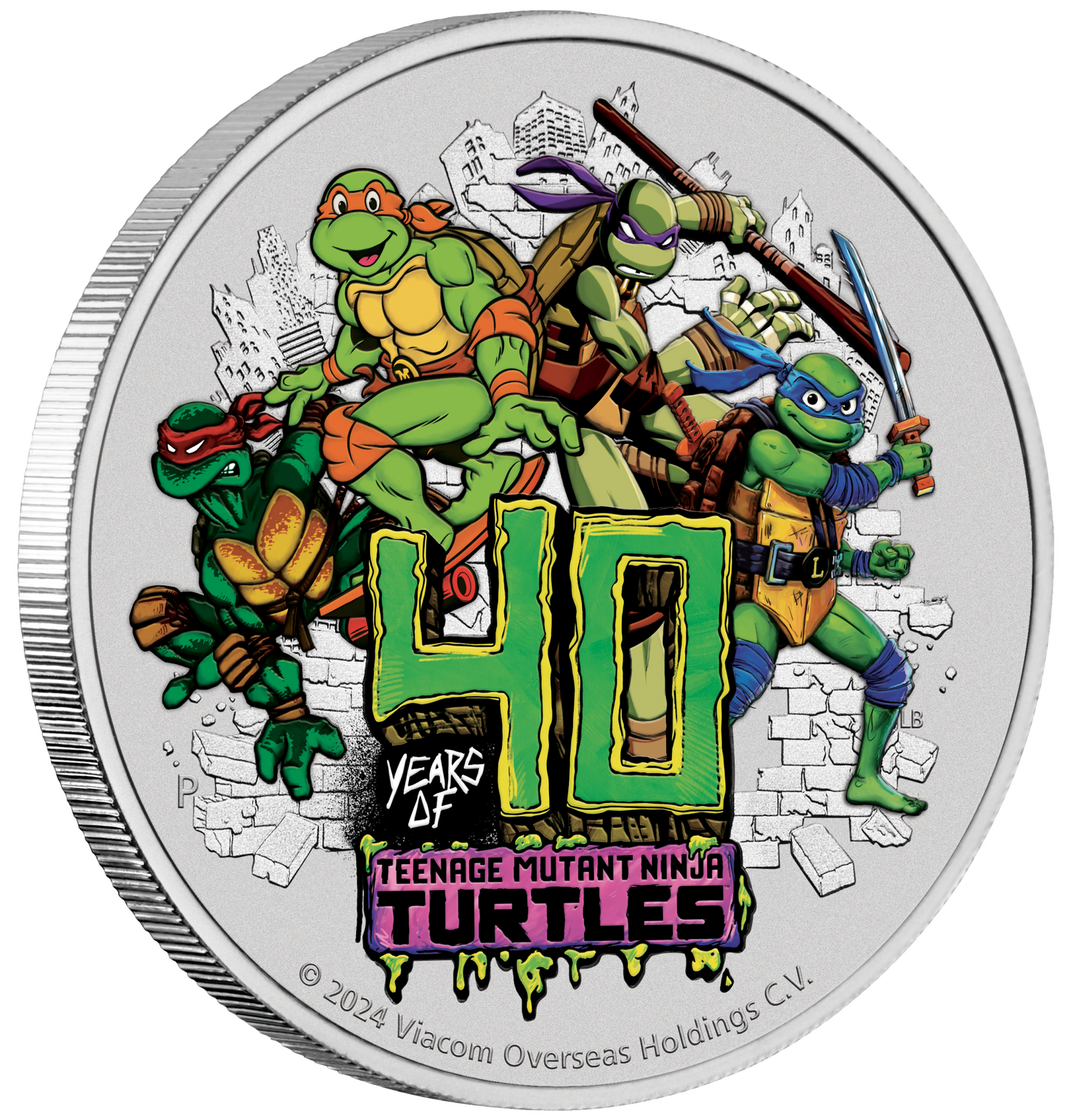 2024 $1 Teenage Mutant Ninja Turtles 40th Anniversary 1oz Silver Coloured Coin in Card
