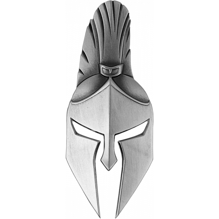 2021 $2 Ancient Warriors  2oz Silver Spartan Mask Shaped Antiqued Coin