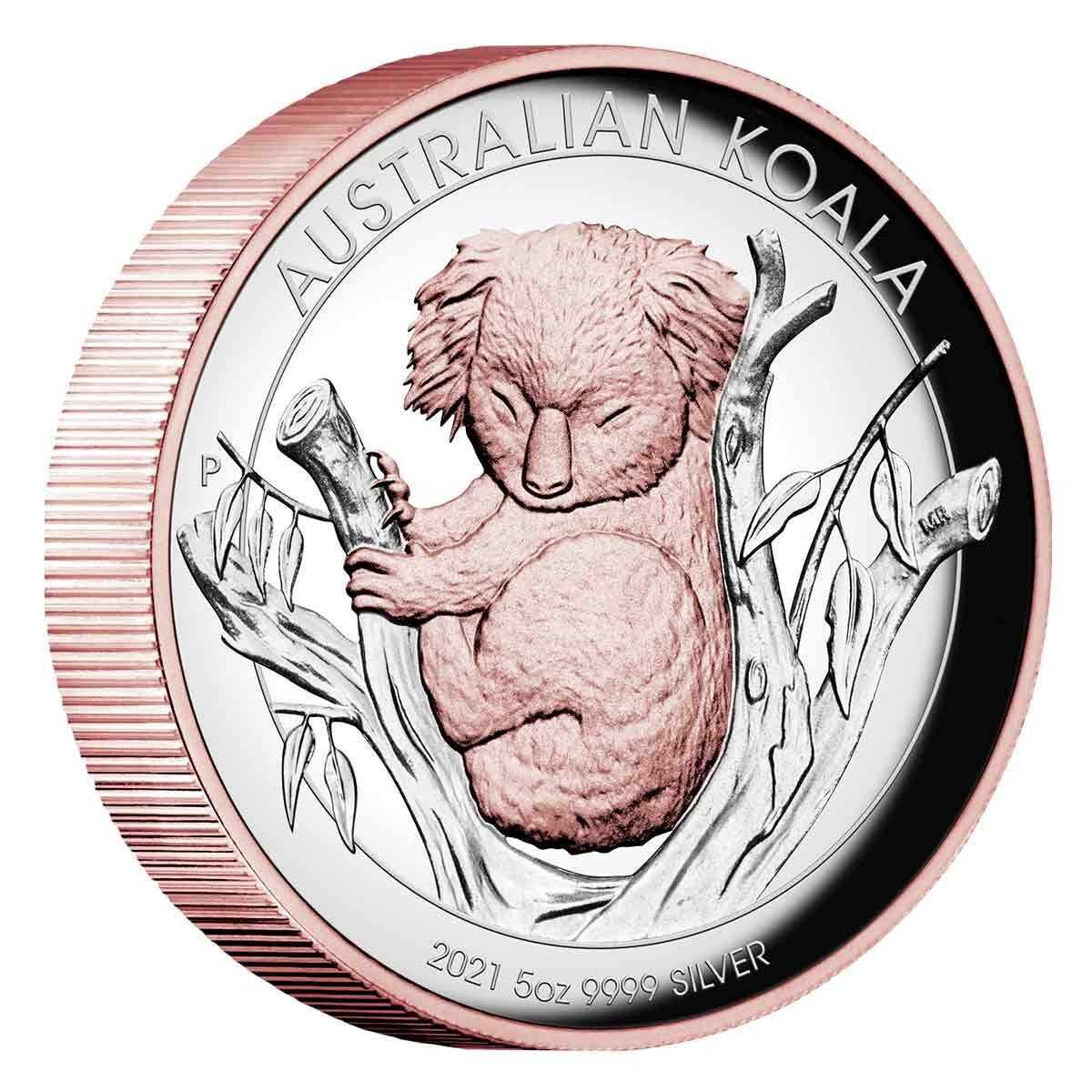 2021 $8 Koala Pink Gold-Gilded 5oz Silver High Relief Proof Coin