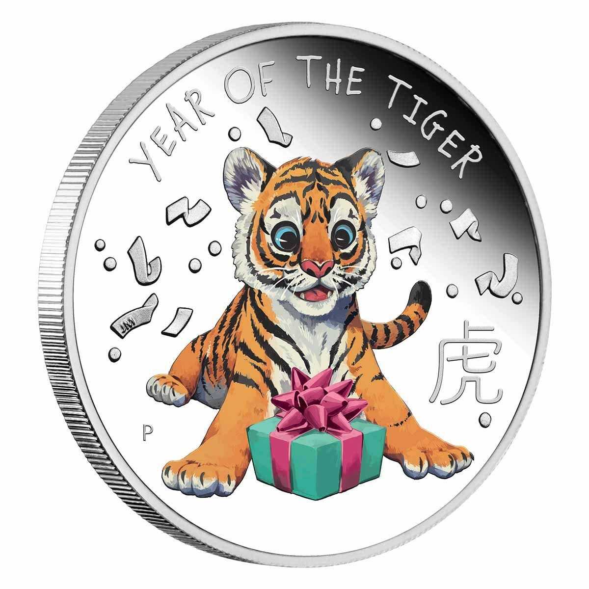  2022 50c Lunar Year of the Baby Tiger 1/2oz Coloured  Silver Proof Coin