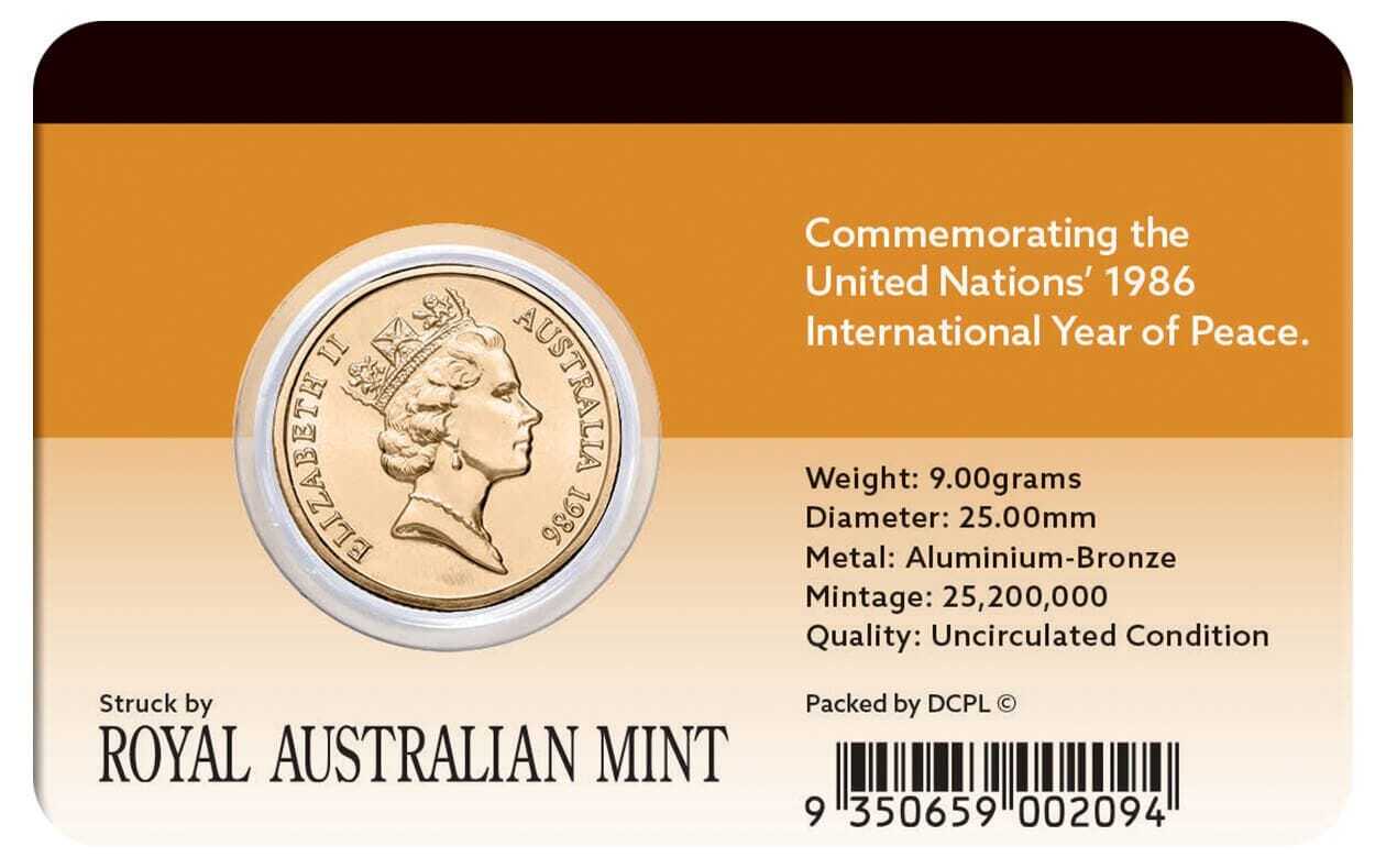 1986 1 International Year of Peace AlBr Coin Pack Aussie Coins and Notes