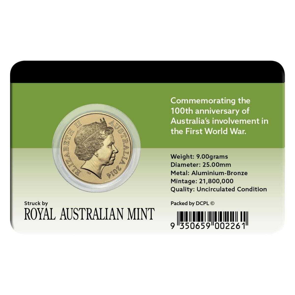 2014 $1 Centenary of WWI Spirit Lives Coin Pack