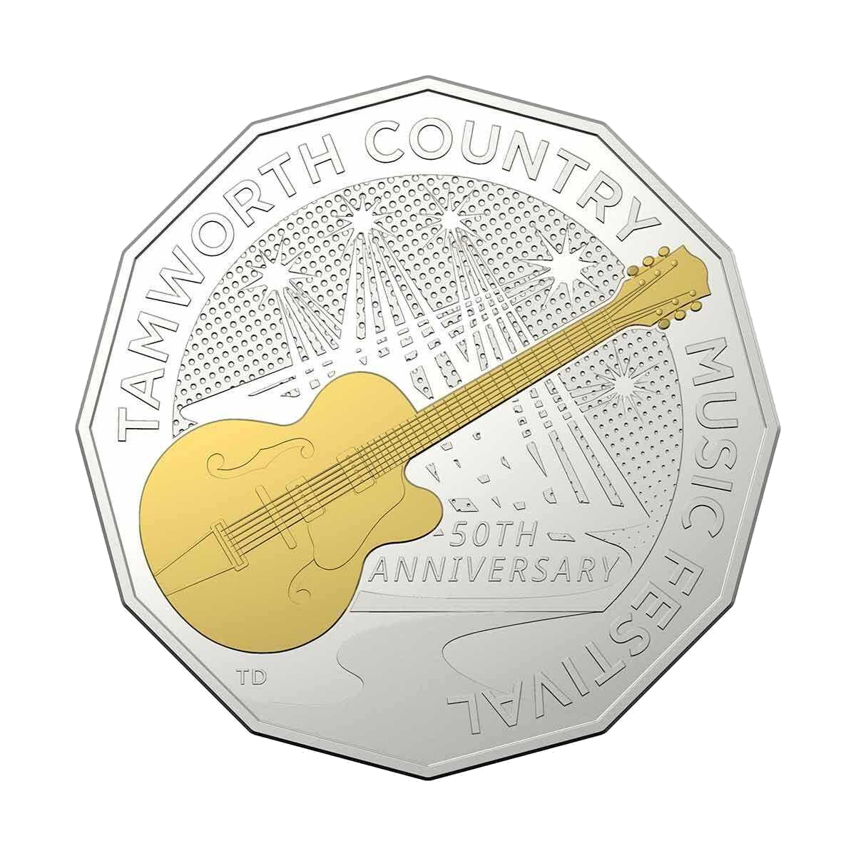  2022 50c 50th anniversary of the Tamworth Country Music Festival Round Silver Selectively Gold Plated Proof Coin