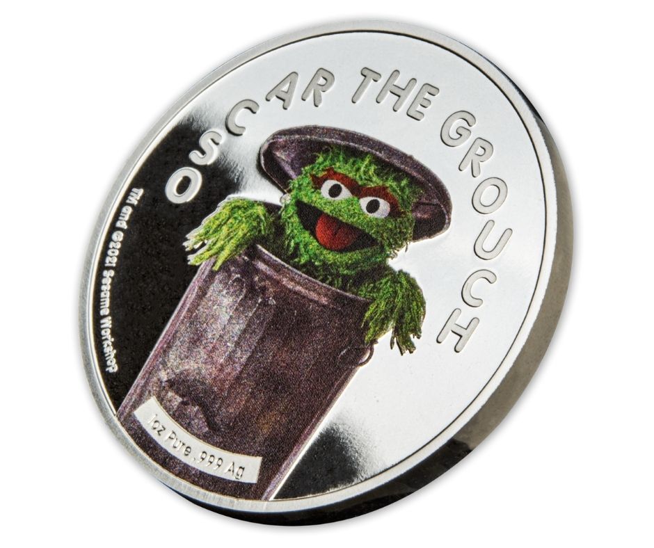 2022 $5 Sesame Street Oscar The Grouch Coloured 1oz Silver Proof Coin