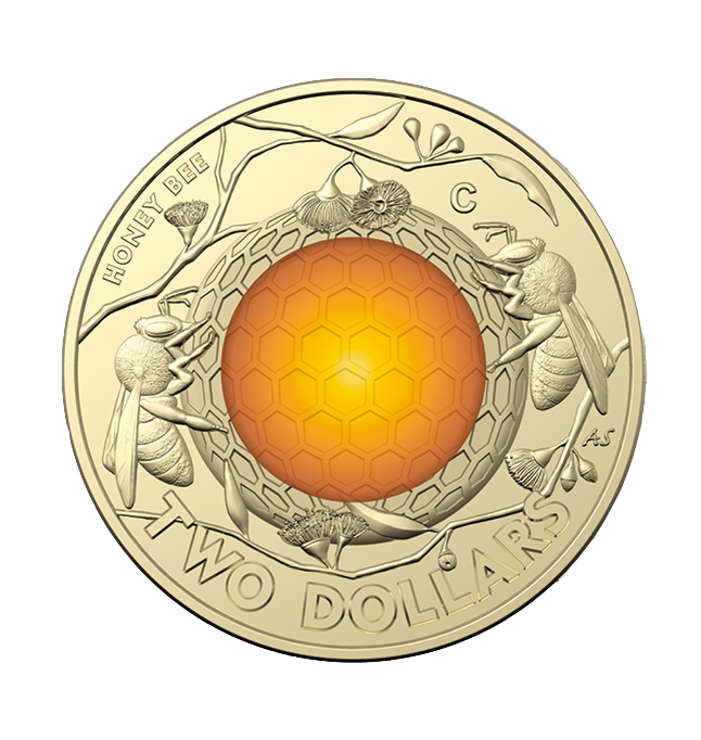 2022 $2 Honey Bee 'C' Mint Mark Coloured UNC