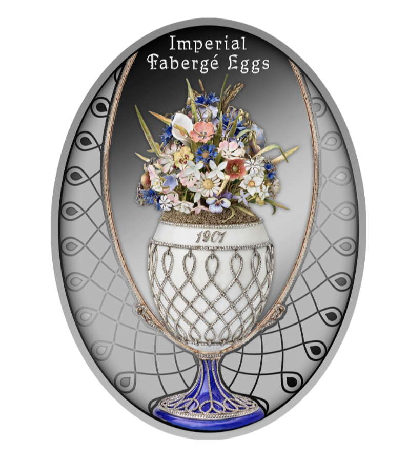 2021 FLOWER BASKET EGG Faberge Silver Coin