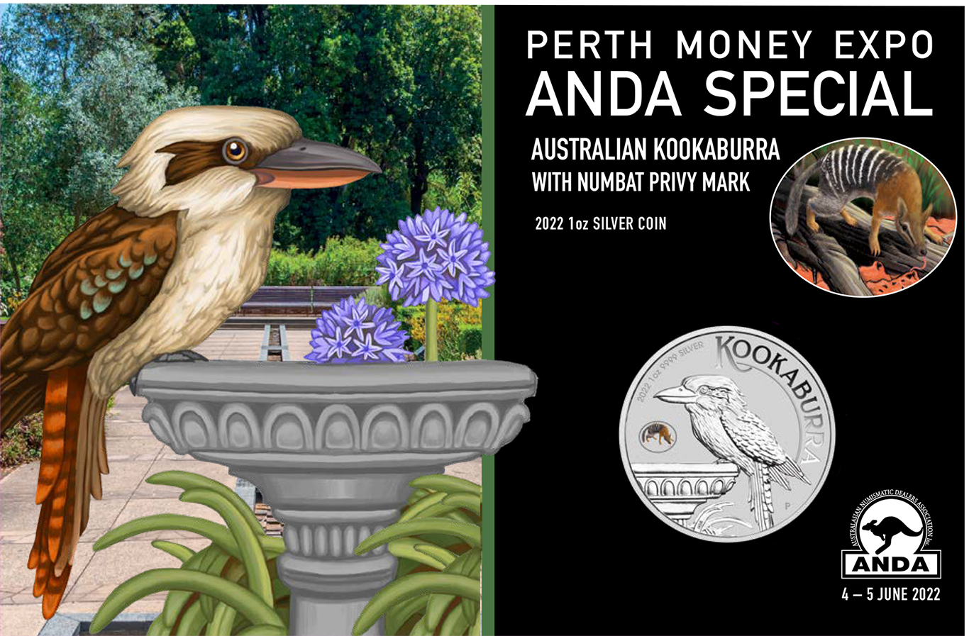 2022 Perth + Brisbane 1oz Coloured Silver Kookaburra 1 Oz Combo ANDA Money Expo Privy Marks