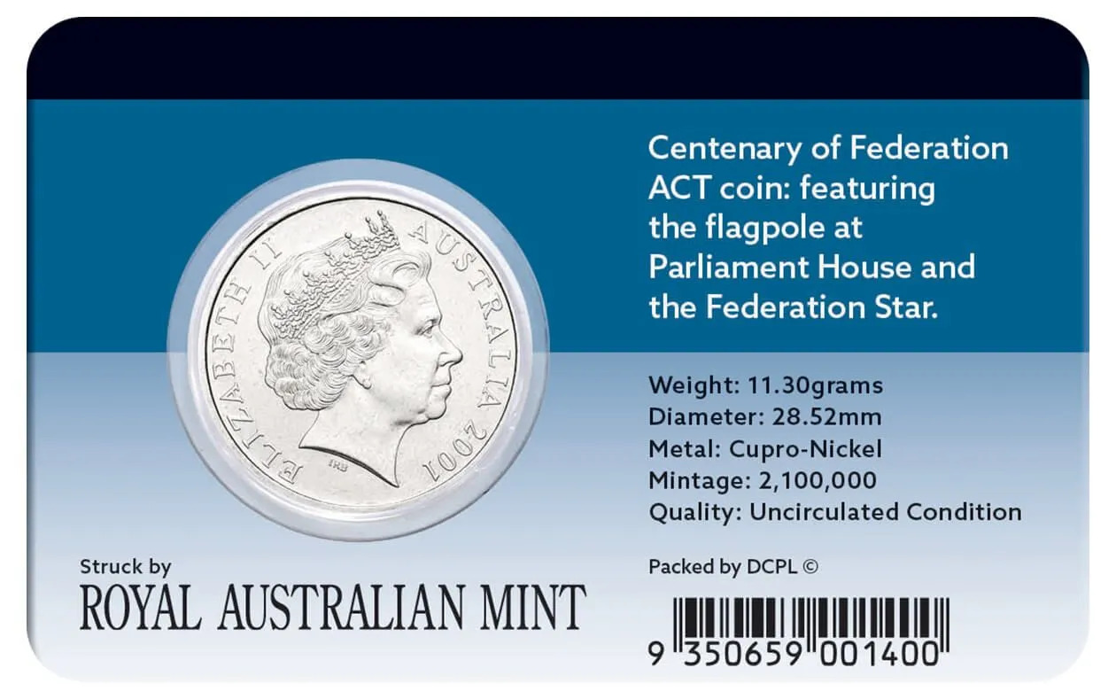 2001 20c Centenary of Federation Australian Capital Territory Cu-Ni Coin Pack