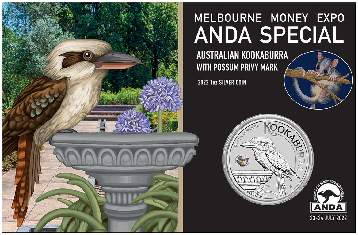 2022 Melbourne + Brisbane 1oz Silver Kookaburra w/ coloured privymarks Combo - ANDA Money Expo