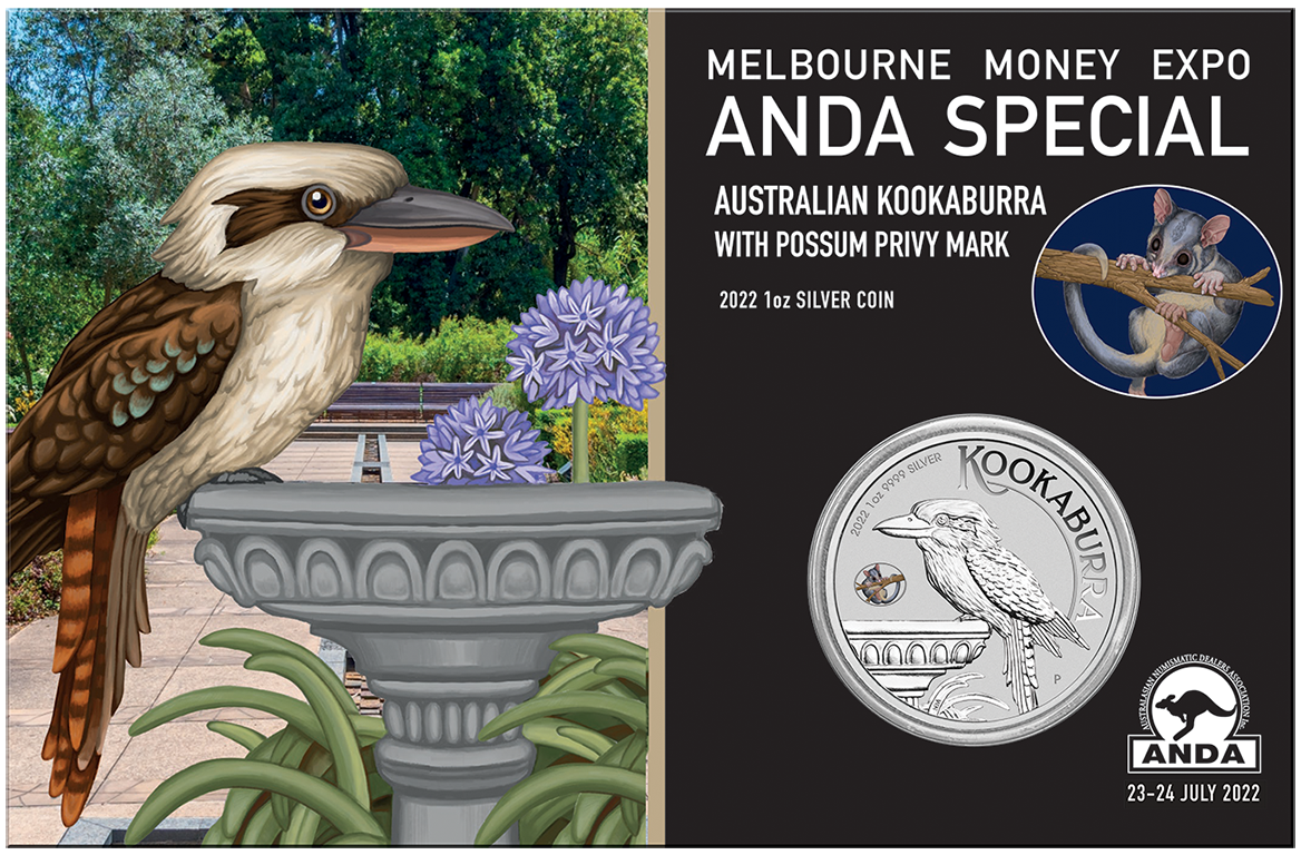 2022 Melbourne + Perth 1oz Silver Kookaburra w/ coloured privymarks Combo - ANDA Money Expo