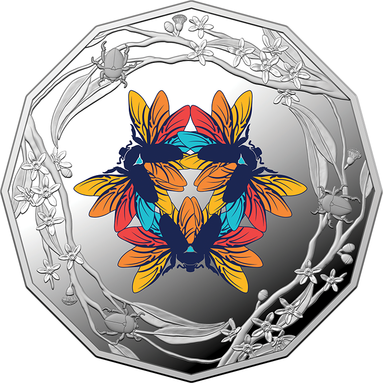 2O22 50c Fine Silver Coloured Proof Coin – Christmas Beetle Decoration 