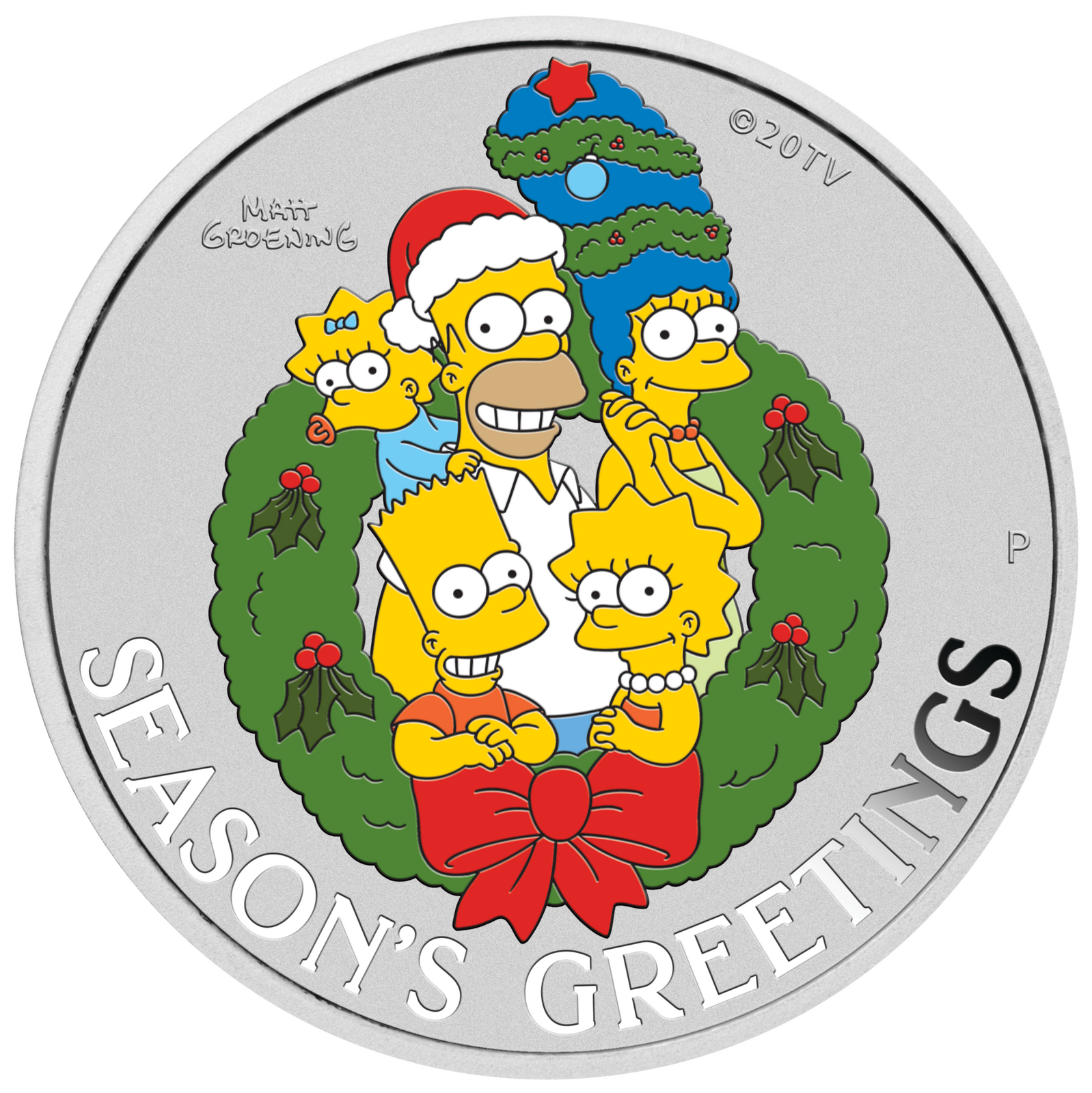 2022 $1 The Simpsons Seasons Greetings 1oz Silver Coloured Coin in Card 