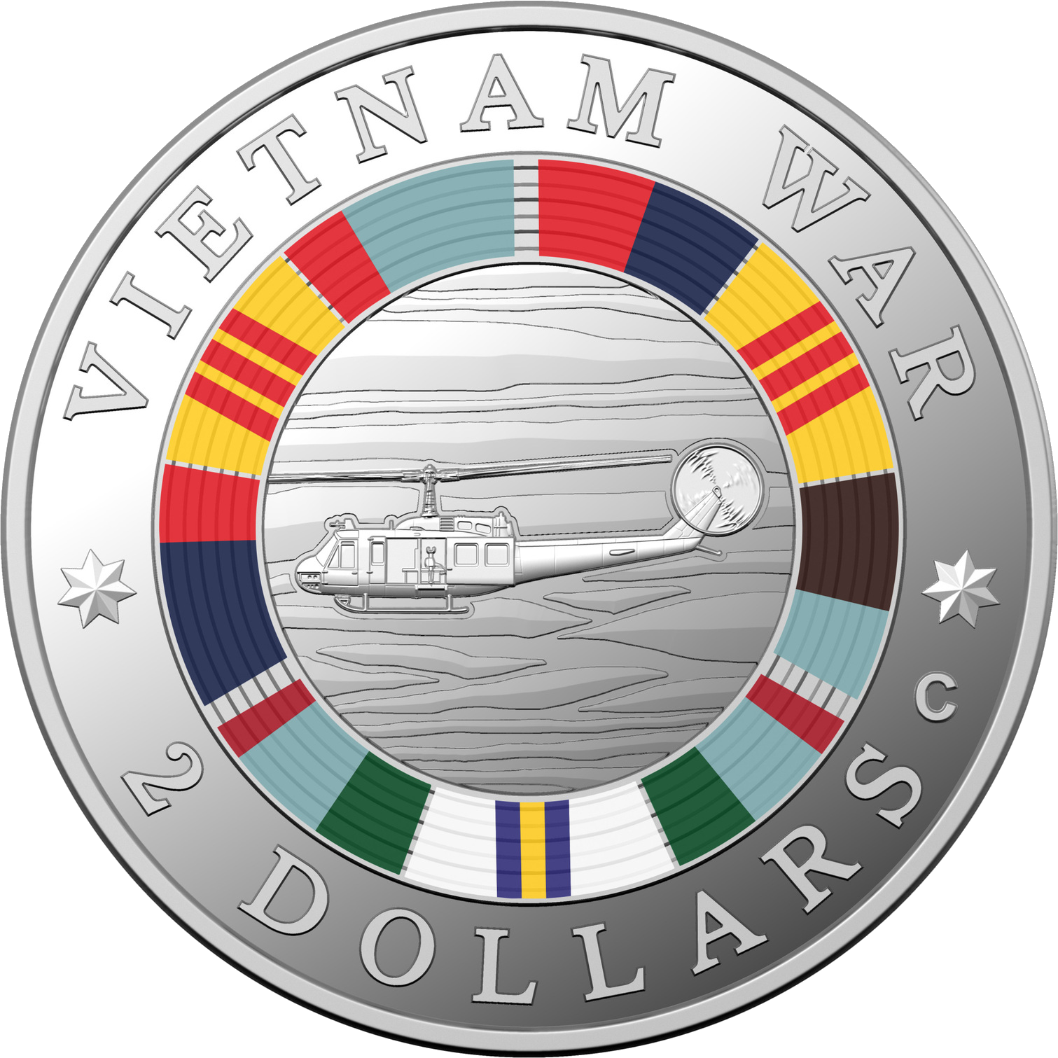 2023 $2 50th Anniversary of the End of Australia’s Involvement in the Vietnam War. ‘C’ Mintmark Coloured Fine Silver Proof Coin