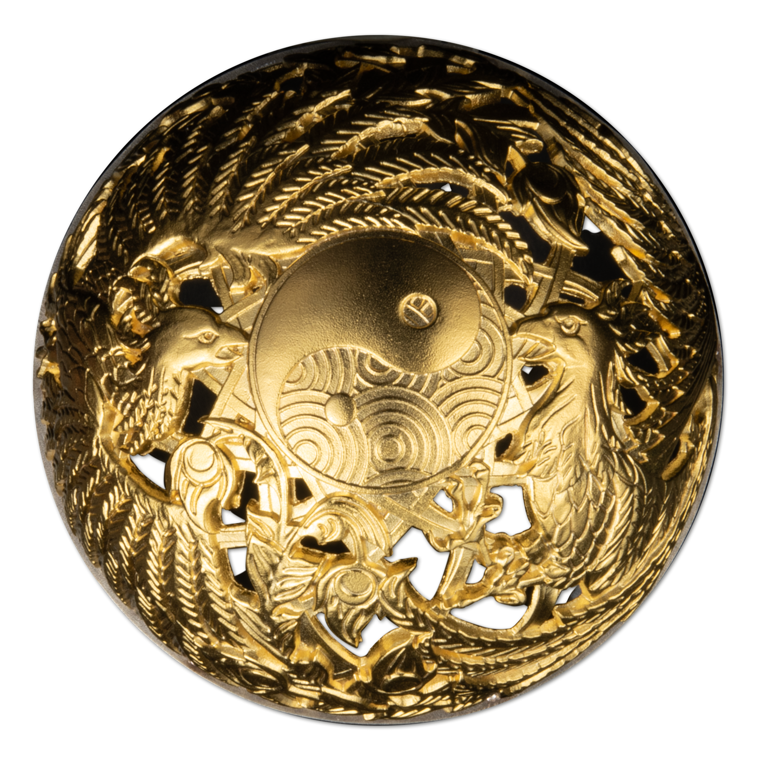 2023 $5 Dragon & Phoenix  Filigree 2oz Silver Antique Spherical Coin
