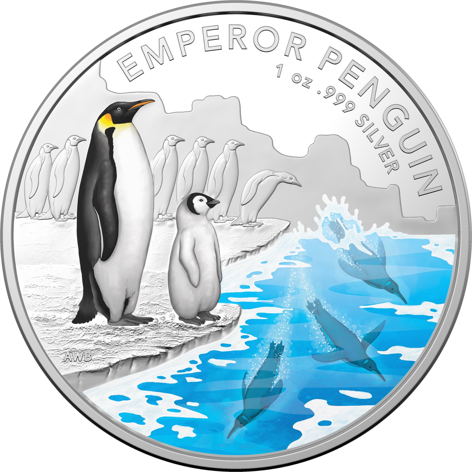2023 $5 Australian Antarctic Territory - Emperor Penguin Silver Coloured Proof Coin