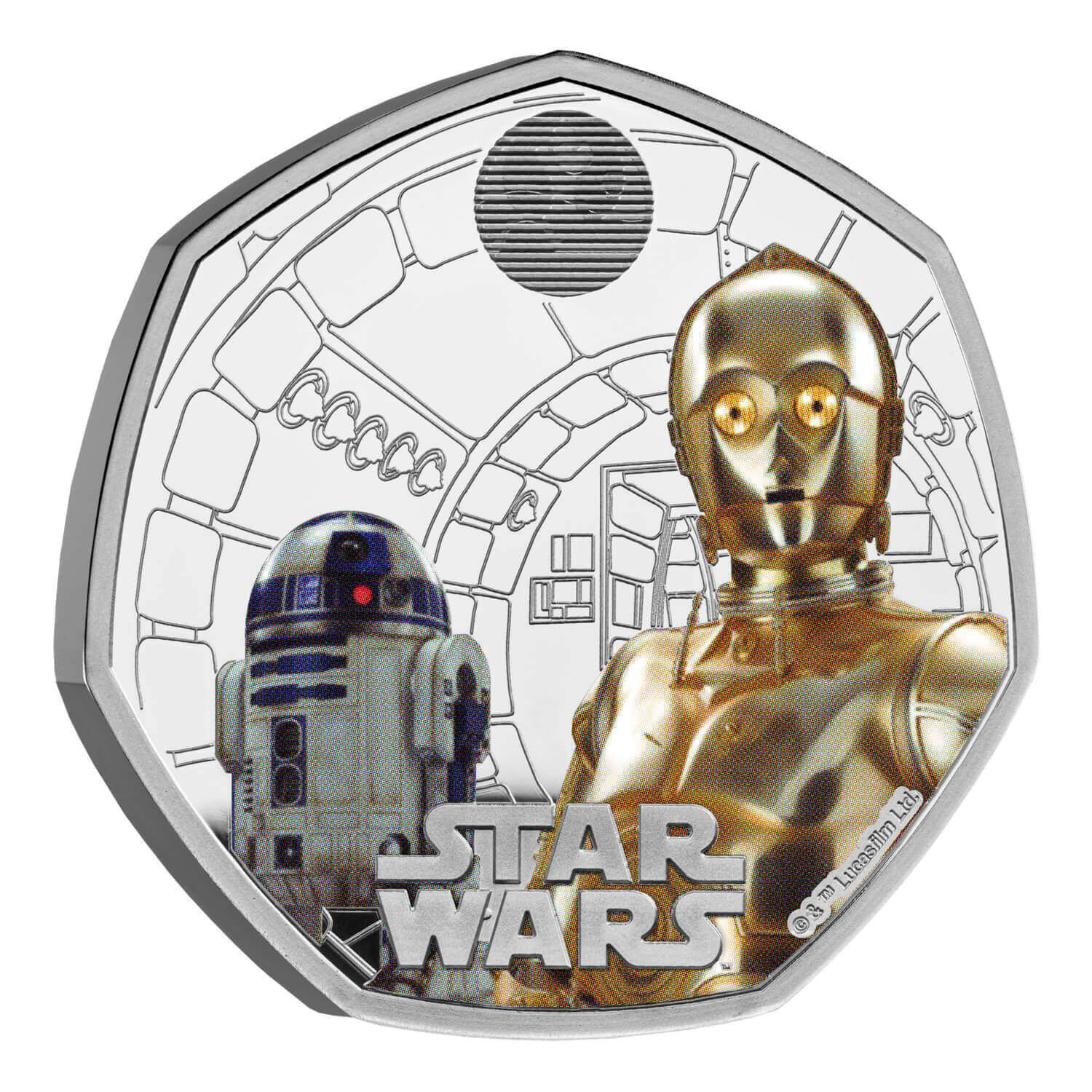 2023 50p Star Wars R2-D2 and C-3PO Silver Proof Coloured Coin