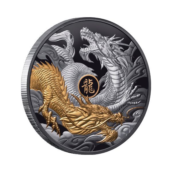 2024 $10 Lunar Dragon 5oz Gold-Plated Silver Black Proof Coin