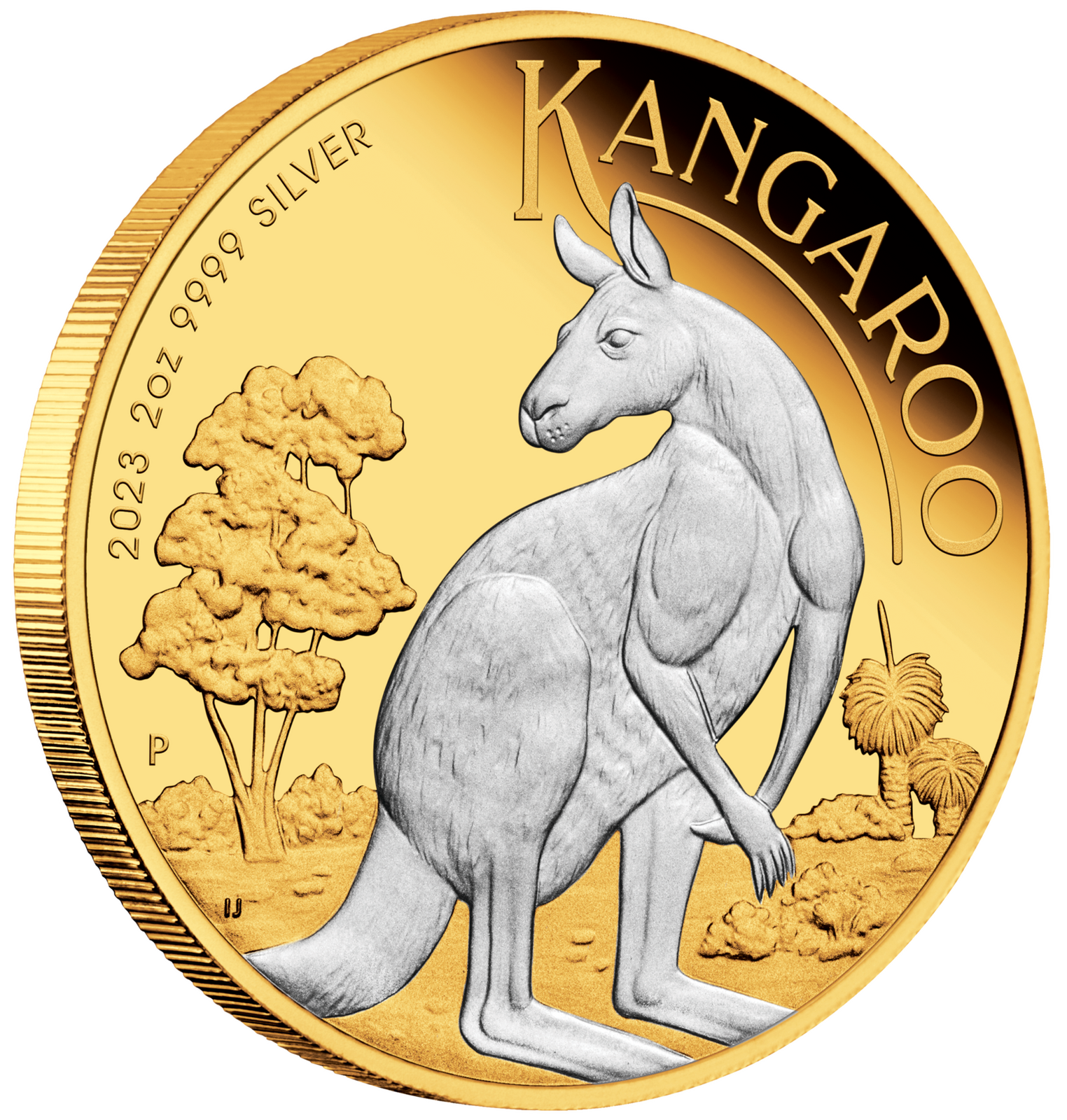 2023 $2 Australian Kangaroo 2oz Silver Reverse Gilded Coin
