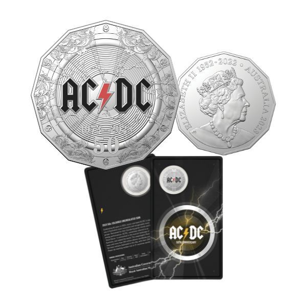 2023 50c - 50th Anniversary of AC/DC UNC + 20c AC/DC Volume II 6 Coin Collection COMBO