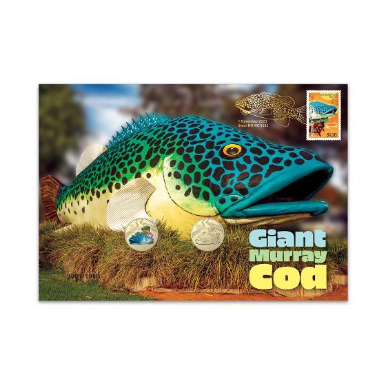 2023 Aussie Big Things Giant Murray Cod Coloured and Standard Coin PNC (Double Coin)