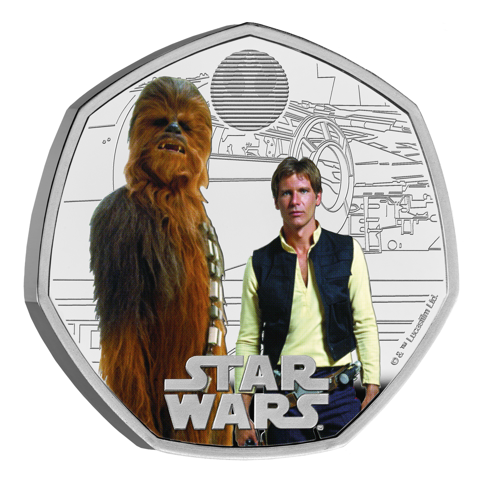 2024 50p Star Wars Han Solo and Chewbacca UK Silver Proof Coloured Coin