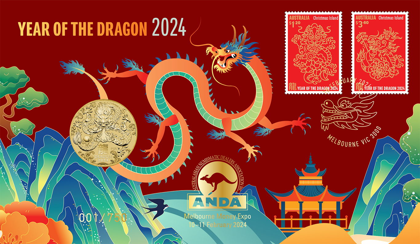 2024 ANDA Melbourne Money Expo (PM) $1 Year of Dragon & (RAM) $1 Australian Dinosaurs PNC Matching Numbered Pair