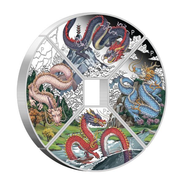 2024 Year of the Dragon Quadrant 1oz Silver Proof Coloured Four-Coin Set