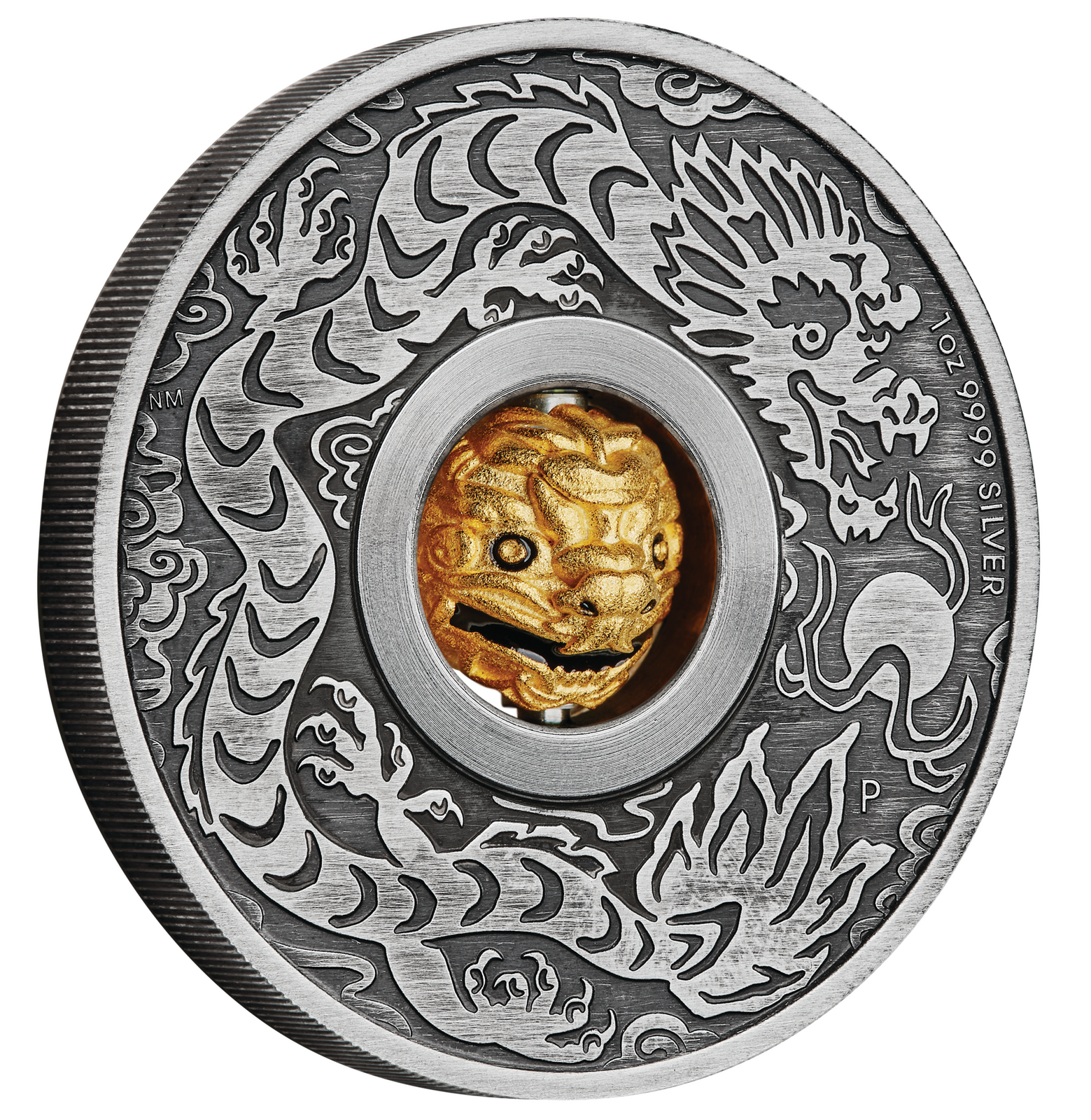 2024 Year of the Dragon Rotating Charm 1oz Silver Antiqued Coin