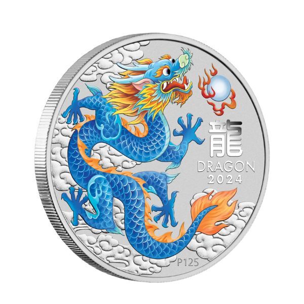 2024 $1 Blue Dragon - Perth Stamp & Coin Show Coloured 1oz Silver Brilliant Uncirculated Coin 