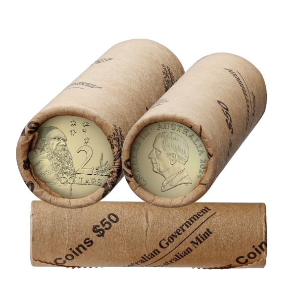 2024 $2 King Charles III Effigy Mint Roll Non-Premium + 2022 KCIII 50p Queen Elizabeth II Tribute Silver Coin COMBO