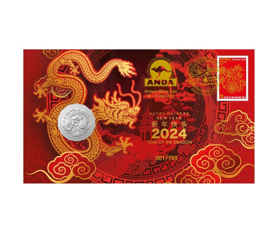 2024 ANDA Brisbane Money Expo (PM) $1 ANZAC & (RAM) 50c Lunar Dragon PNC Set