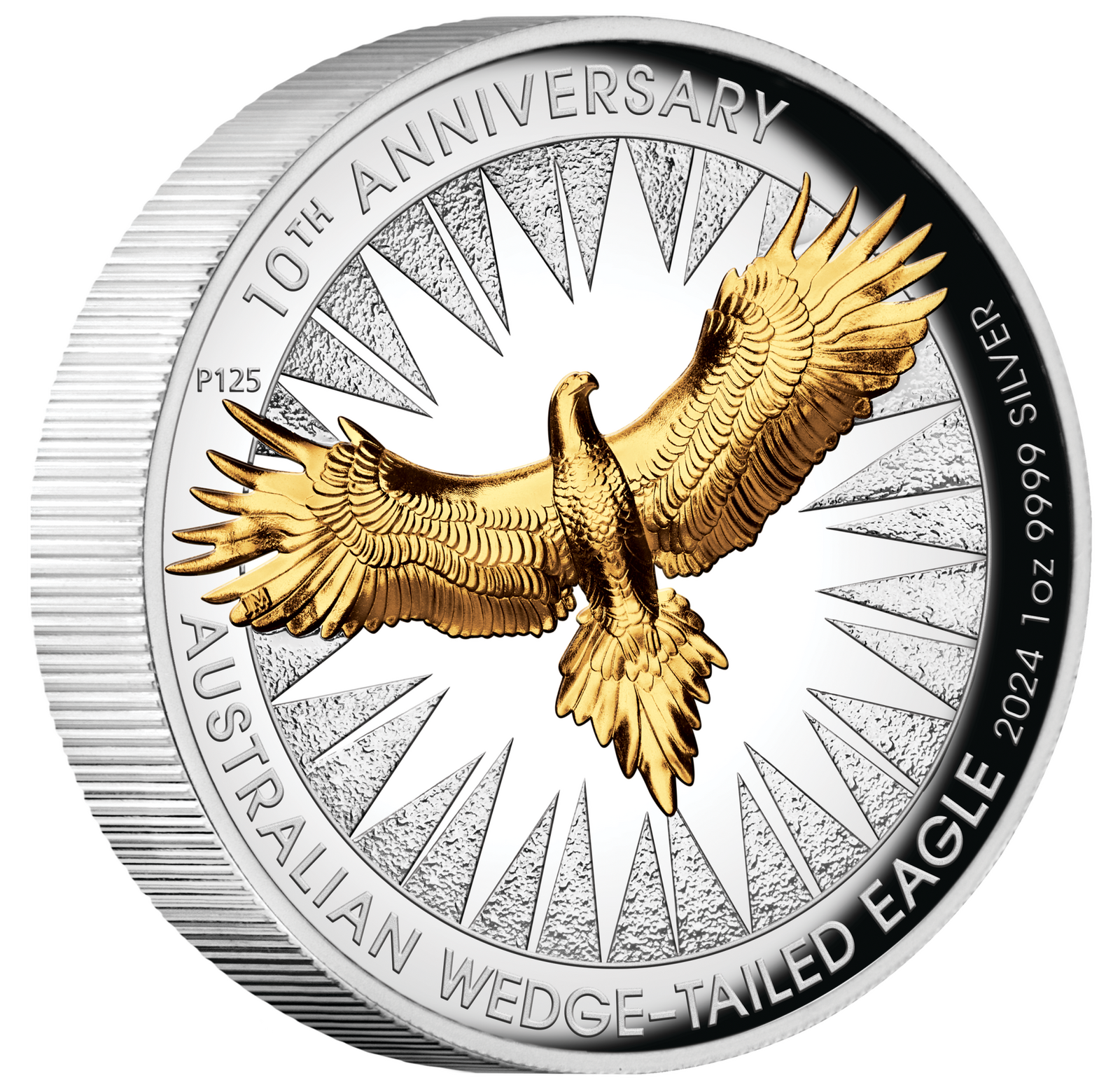 2024 $1 Australian Wedge-Tailed Eagle 10th Anniversary 1oz Silver Proof High Relief Gilded Coin