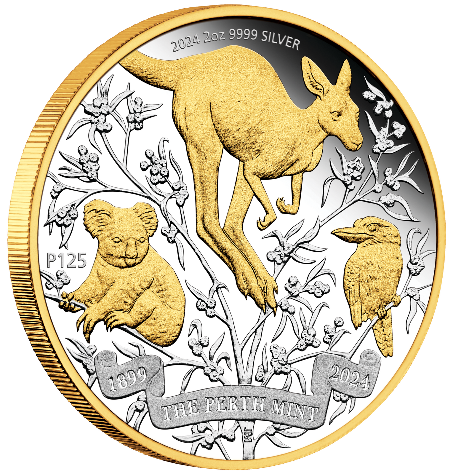  2024 $2 The Perth Mints 125th Anniversary 2oz Silver Proof Gilded Coin