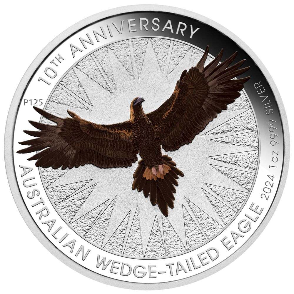 2024 $1 Australian Wedge-tailed Eagle 10th Anniversary 1oz Silver Coloured Coin in Card