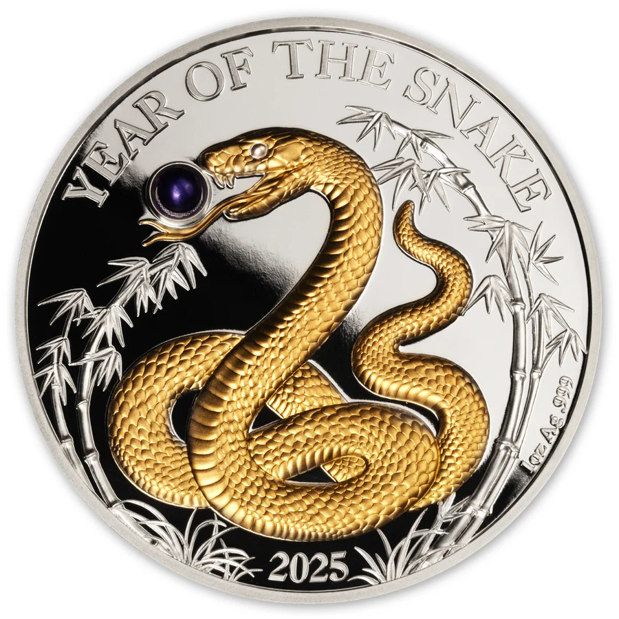 2025 20V Year of the Snake Pearl Goldplated 1oz Silver Proof Coin