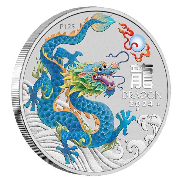 2024 ANDA Perth Money Expo Year of the Dragon Australian Lunar Series III 1oz Silver Teal Coloured Coin Card