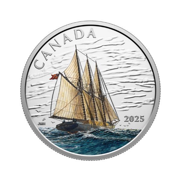 2025 $15 Tall Ships: Three-masted Schooner Coloured Fine Silver Coin