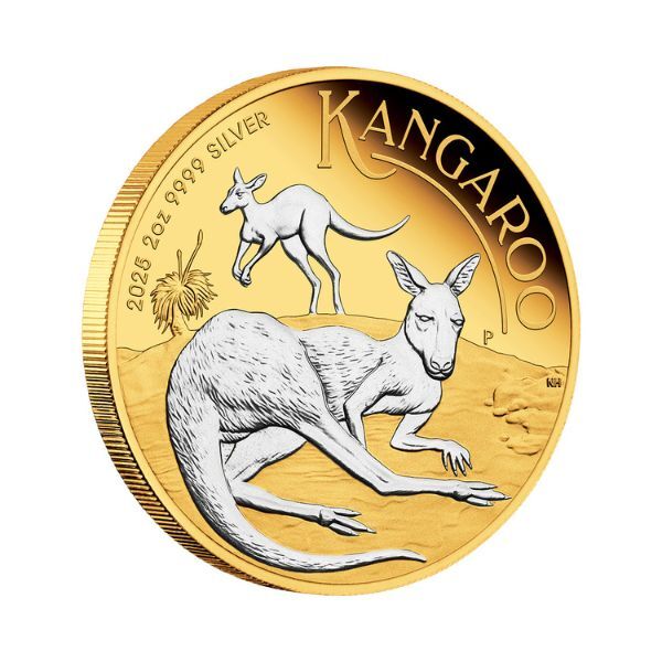 2025 $2 Australian Kangaroo 2oz Silver Proof Reverse Gilded Coin