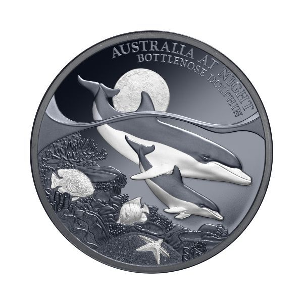 2025 $1 Australia at Night Bottlenose Dolphin 1 Oz Silver Black Proof Coin