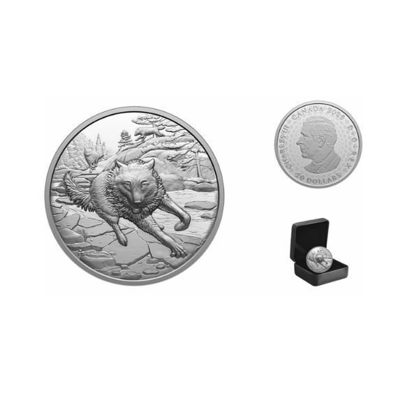 2025 $20 Great Hunters: Grey Wolf Ultra-High Relief 31.39 Fine Silver Coin 