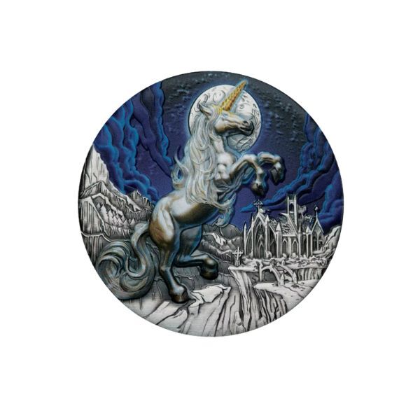 2025 Unicorn 5oz- Silver Antiqued Coloured Coin