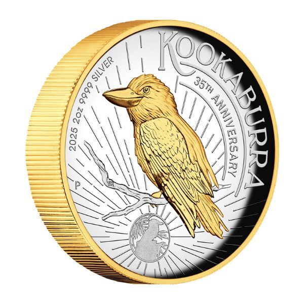  2025 Australian Kookaburra 2oz Silver Proof High Relief Gilded Coin