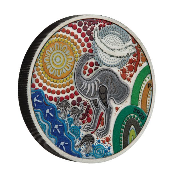 2025 Emu Utingat 2oz Silver Antiqued Coloured Coin