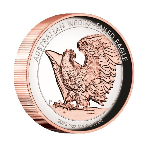 2025 Australian Wedge-tailed Eagle 2oz Silver Proof Ultra High Relief Rose Gold Gilded Coin