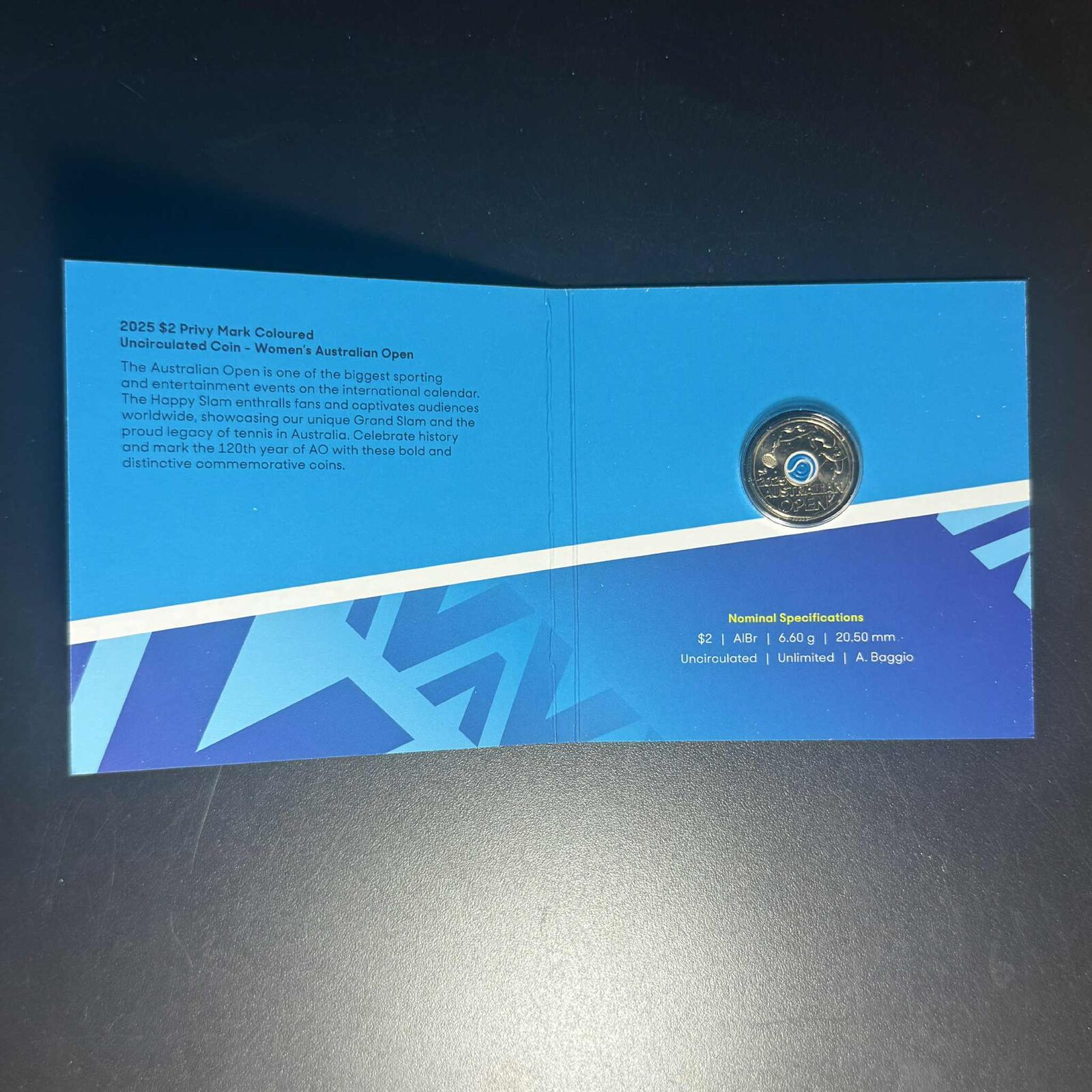 OPENED PACKAGING 2025 $2 Women's Australian Open Privy Mark Coloured Uncirculated Coin
