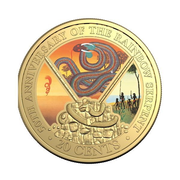 2025 20c 50th Anniversary of The Rainbow Serpent - Gold Plated Deluxe Special Edition Coloured Uncirculated Coin