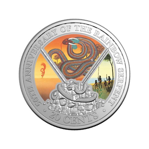 2025 20c 50th Anniversary of The Rainbow Serpent -  Coloured Uncirculated Coin In Card