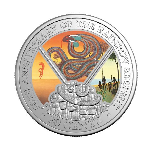 2025 20c 50th Anniversary of The Rainbow Serpent - Special Edition Book Coloured Uncirculated Coin