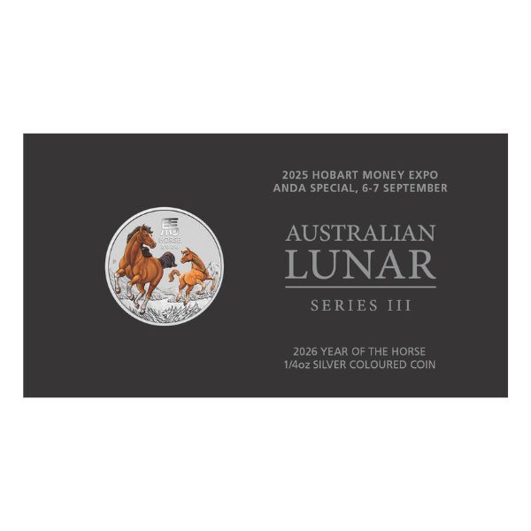  2025 25c Hobart Money Expo 2026 Australian Lunar Series III  Year of The Horse 1/4 oz Silver Coloured Coin