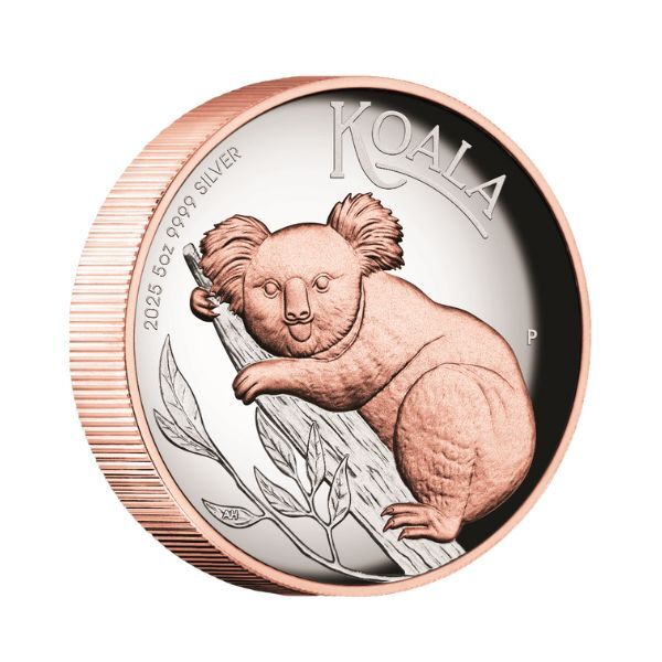 2025 $8 Australian Koala 5oz Silver Proof High Relief Gilded Coin